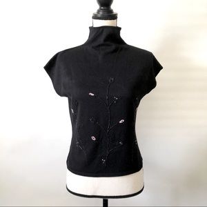 Vintage RIKKI K. Cashmere/silk blend mock neck lightweight black sweater large